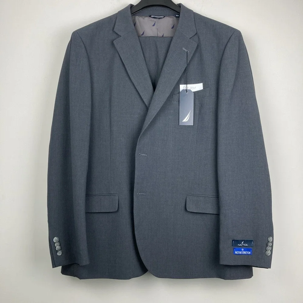Nautica‎ Mens 2-pc Suit Blazer Jacket 46R Pants 41Wx29L Charcoal